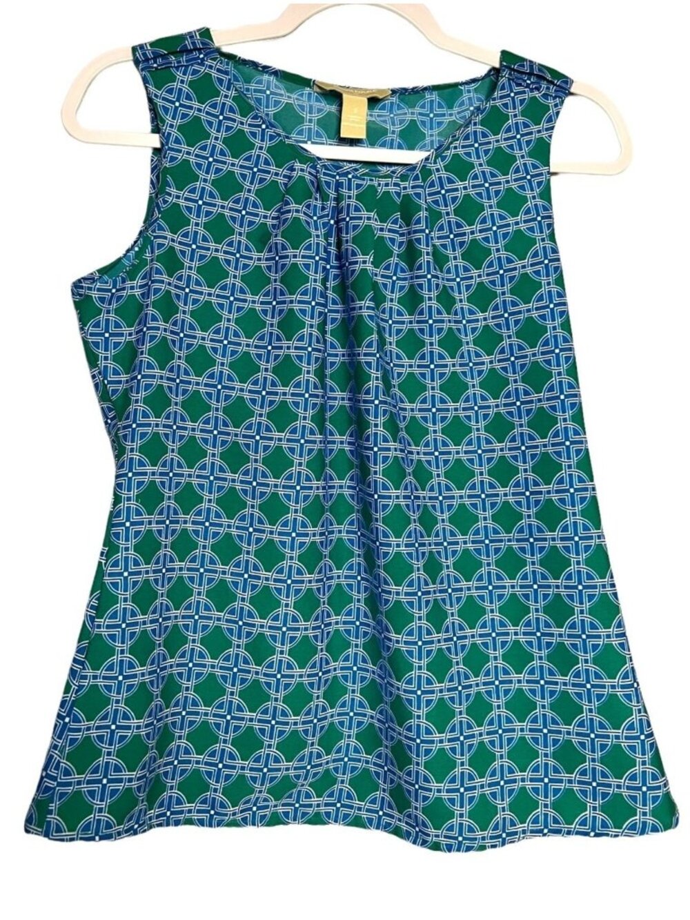 Banana Republic Sleeveless Geometric Print Top In Blue & Green Size Small